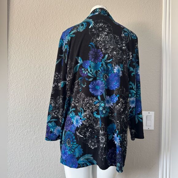 Chico's Black and Blue Floral Jacket 2 12 L Large - Picture 5 of 8